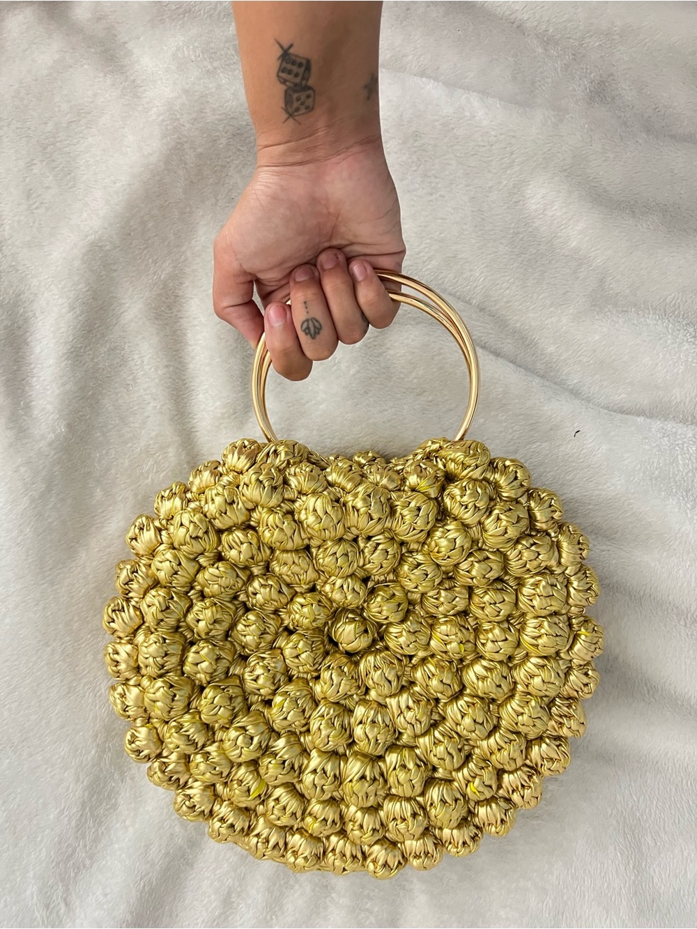 Gold Braided Circle Mini Bag with Metal Ring Handles